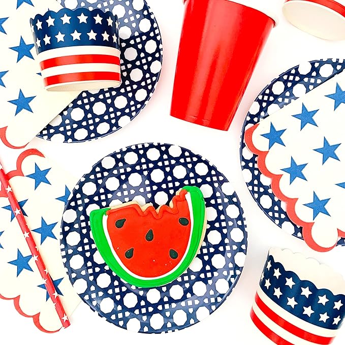 Sprinkles & Confetti Melamine Plate Set of 4 | 6" Appetizer Plates | Reusable & Unbreakable Outdoor Dinnerware | Modern Patio Dish Set for Entertaining | Dishwasher Safe Dishware (Blue Geo)
