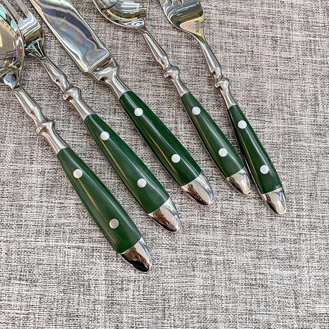 Green Flatware Set Silverware Set for 4 Cutlery Set Durable 18/10 Stainless Steel Flatware Sets Utensil Sets Flatware Wedding Mirror Effect Classical Retro Steak Tableware Forks Spoons And Knives Set