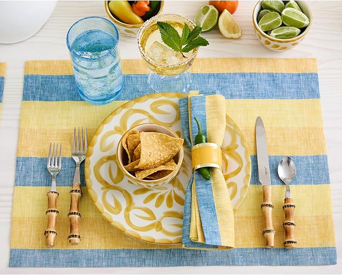 Solino Home Linen Cloth Napkins Set of 4-100% Pure Linen Bright Summer Stripe Dinner Napkins 20 x 20 Inch - Cabana Stripe, Handcrafted and Machine Washable