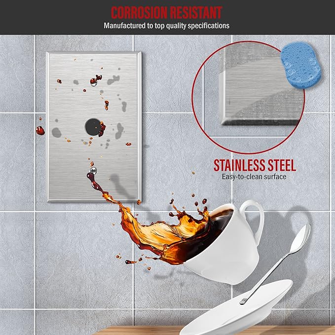ENERLITES 0.625" Diameter Hole Phone Cable Metal Wall Plate, Corrosive Resistant, Over Size 1-Gang 5.5" x 3.5", 7761O, 430 Stainless Steel, UL Listed, Silver