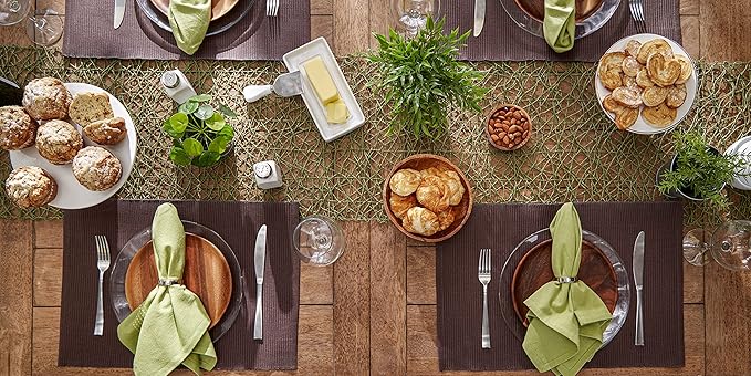 DII Basic Everyday Ribbed Tabletop 100% Cotton, Placemat Set, 13x19, Dark Brown, 6 Piece