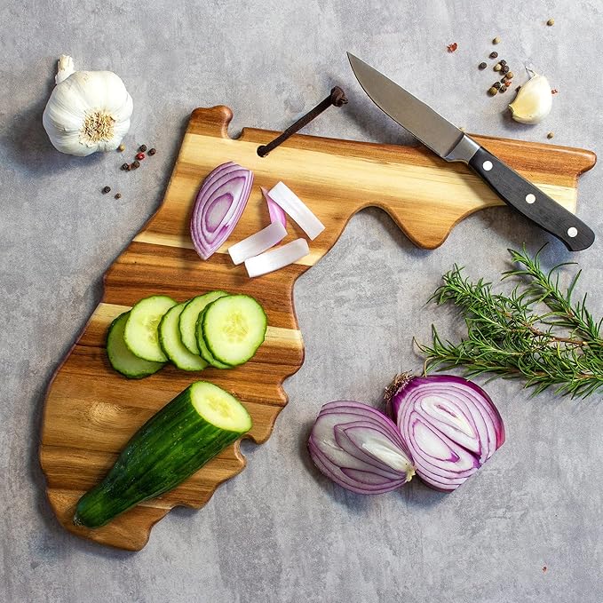 Totally Bamboo Rock & Branch Origins Series Florida State Shaped Cutting Board and Charcuterie Serving Tray, Includes Hang Tie for Wall Display