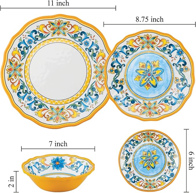 UPware Chianti Melamine Round Dessert Plates, Small Serving Plates, for Appetizer, Snacks, and Side Dishes, Multicolor, 6 Inch, Set of 4