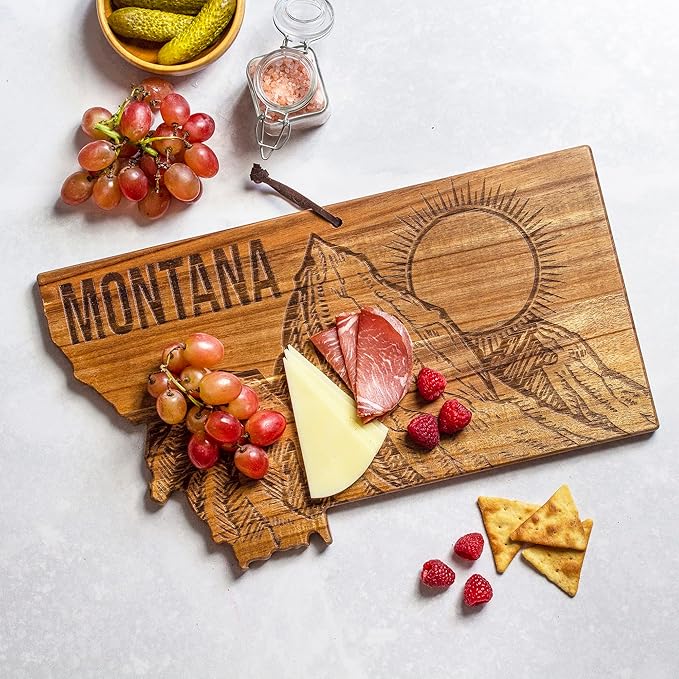 Totally Bamboo Rock & Branch Origins Series Montana State Shaped Cutting Board and Charcuterie Serving Tray, Includes Hang Tie for Wall Display 16" x 9-1/2" x 5/8"