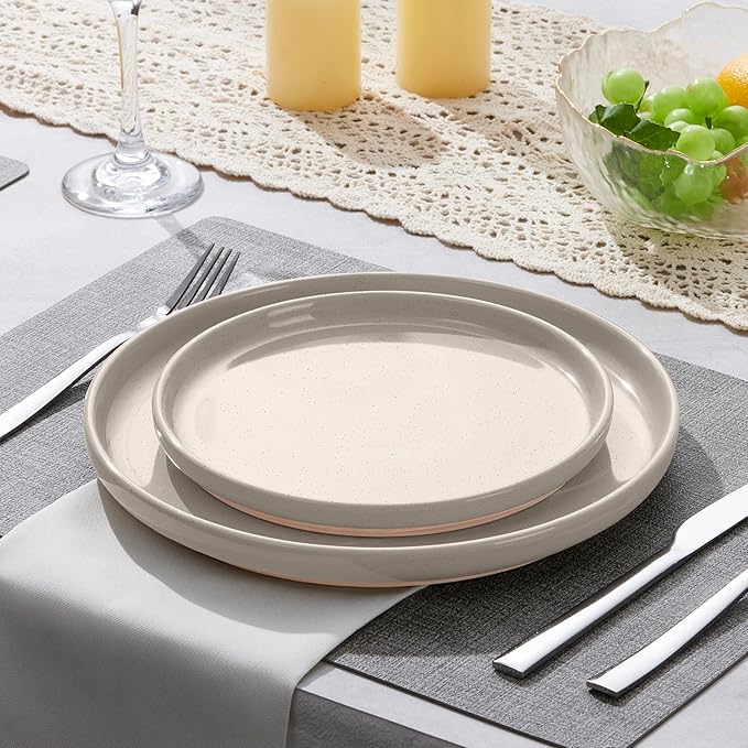 LIANYU 6Pcs Dinner Salad Plates Set, 7.75 Inch Stoneware Kitchen Dessert Flat Plate, Small Ceramic Serving Dishes for Dessert and Appetizer, Stackable, Oven, Microwave & Dishwasher Safe, Milky Brown