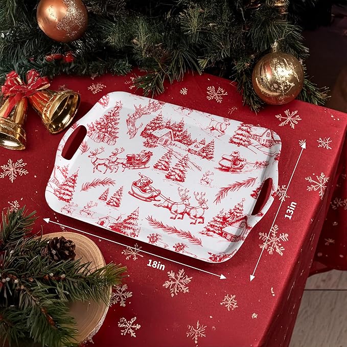 ONEderful 2-Piece Christmas Serving Tray 18x13 Inch Winter Wonderland Platters with Handles, Large Holiday Serving Platters for Xmas Winter Wonderland Frozen-theme Party Supplies (2,18" Extra Large)