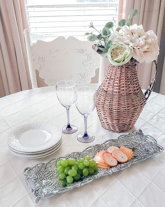 Arthur Court Metal Oblong Serving Tray Grape Pattern Sand Casted in Aluminum with Artisan Quality Hand Polished Designs Tarnish Free 19 inch x 5.5 inch