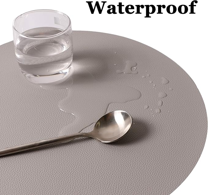 Wipeable Placemats and Coasters Leather Table Mats Waterproof Heat-Resistant Easy to Clean for Dining Table Set Kitchen Table Set of 4, Slat Gray