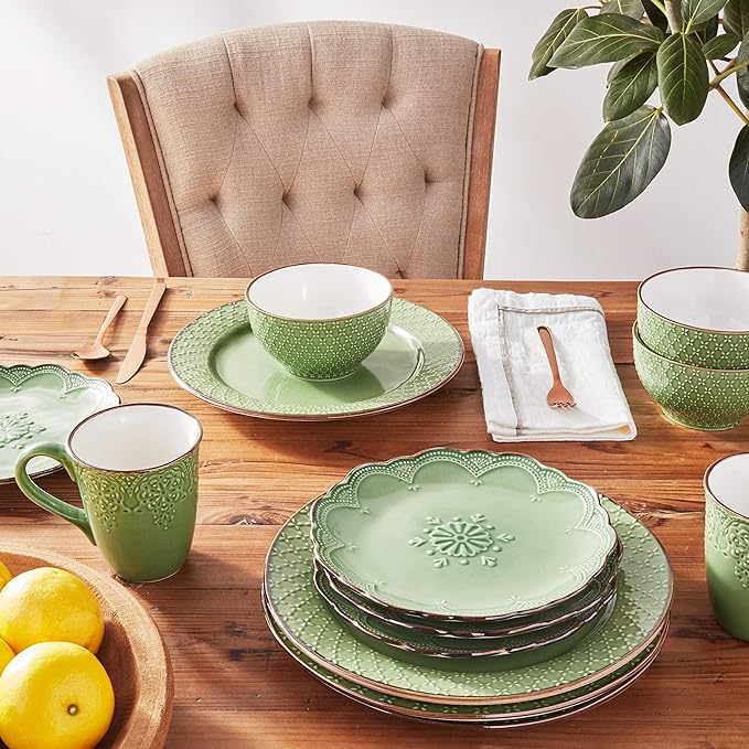 Pfaltzgraff French Lace Dinnerware Set, 16 Piece, Green