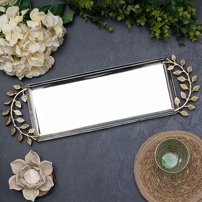 Large Decorative Black & Gold Ginkgo Leaf Tray for Serving Fruits, Appetizers - 2 Tier Centerpiece Home Decor Elegant Serveware Charchuterie Catch All Perfect for Entertaining, Wedding Gifts 11.5x13