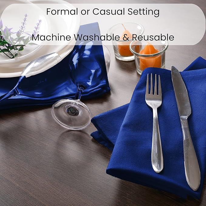 Set of 12 Cloth Dinner Napkins 100% Cotton - Soft Durable Washable - Ideal for Farmhouse Party Weddings Christmas Easter - Perfect Everyday Use Table Linen Cloth Napkins Navy Blue 17x17