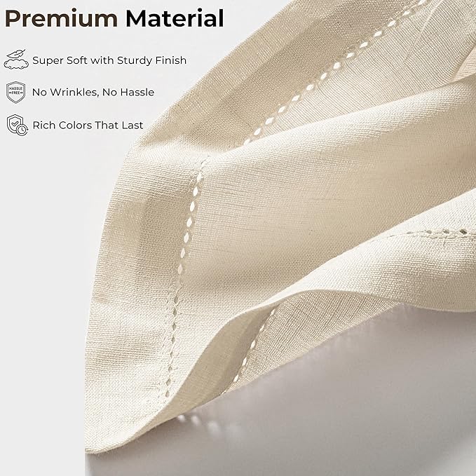 Ramanta Home Natural Cloth Dinner Napkin Set of 4-20x20 Inch, Premium Cotton Linen Flax Hemstitched Napkins, Soft Durable Washable for Everyday Use Thanksgiving Christmas Parties Halloween