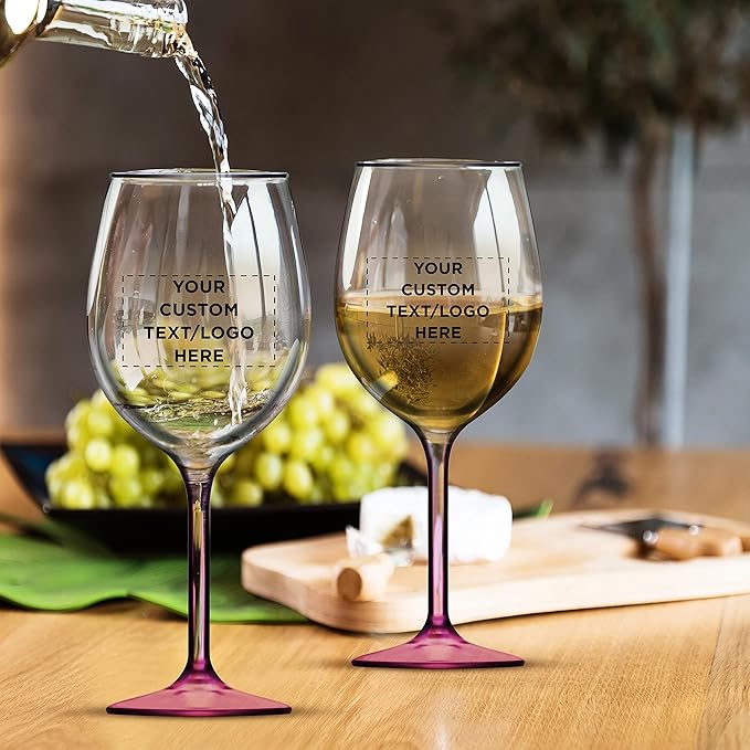 Custom Wine Glasses 14 oz. Set of 6, Personalized Bulk Pack - Restaurant Glassware, Perfect for Red Wine, White Wine, Cocktails and More - Pink