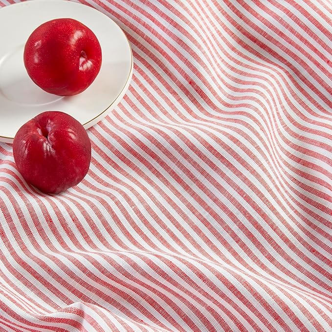 Solino Home Linen Napkins Set of 4-100% Pure Linen Narrow Stripe Red and White Cloth Dinner Napkins 20 x 20 Inch - Handcrafted and Machine Washable - Christmas, Holiday, Winter, New Year