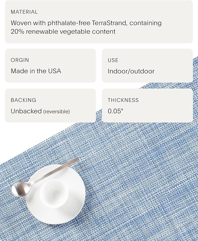 Chilewich Mini Basketweave Placemats in Chambray - Set of 4 - Easy Care Woven Tabletop Textiles - Indoor/Outdoor - 19" x 14" Rectangle