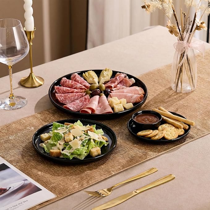 Black Dinner Plates Set of 4,Ceramic Dining Plates 10 Inch,Large Salad Plate,Stoneware Kitchen Plate for Pizza,Steak,Scratch Resistant,Microwave and Dishwasher Safe