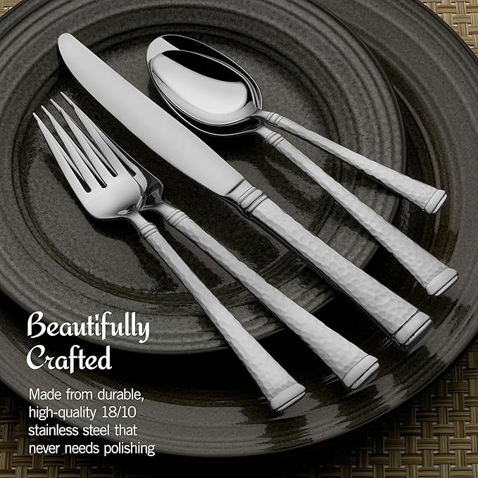 Mikasa Hammered Harmony 18.10 Stainless Steel 65-Piece Cutlery Set, Service For 12
