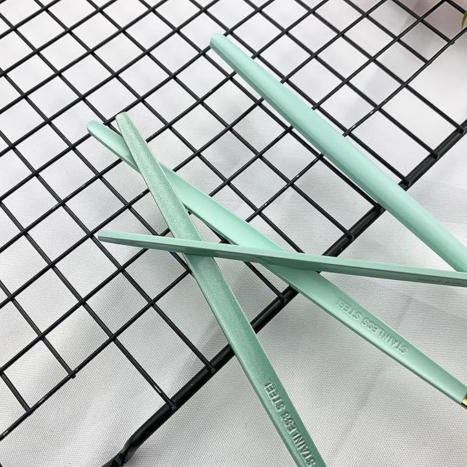 JASHII 24 Piece Titanium Mint Green Plated Stainless Steel Flatware Set, Utensils Set, Cutlery Set Service for 6 (Mint Green Handle, Shiny Silver)