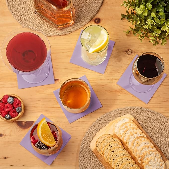 AMERICAN HOMESTEAD Cocktail Napkins - Premium 4.75"x4.75" Disposable Linen-Like Beverage Napkins - Bulk Square Party Bar Serviettes for Weddings, Parties, Events, and Daily Use - (Lilac -100 Count)