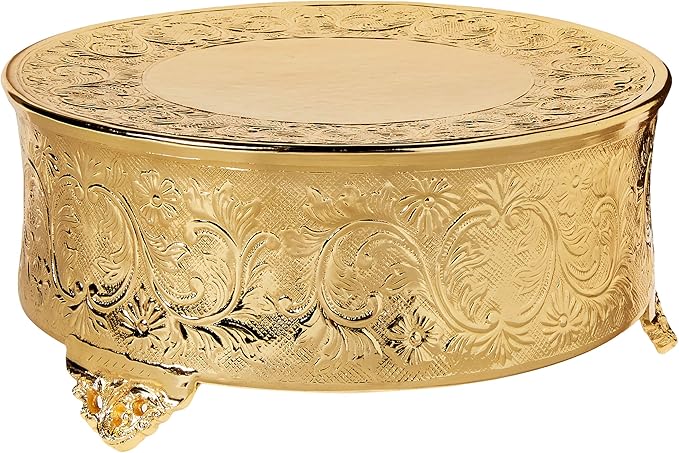 Elegance Round Ornate Wedding Cake Stand, 14", Gold