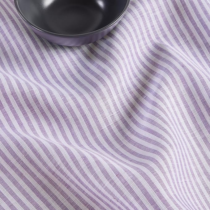 Solino Home Linen Cloth Napkins Set of 4-100% Pure Linen Lavender and White Striped Dinner Napkins 20 x 20 Inch for Christmas, New Year - Narrow Stripe, Handcrafted and Machine Washable