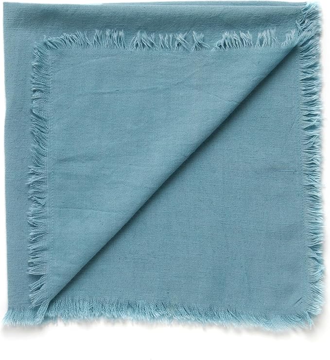 ACCENTHOME Blue Cotton Linen Napkin Set of 12 18x18 inch Dinner Napkins - Washable Soft Premium Hotel Quality Reusable Hemmed Edges Napkins Perfect Table Linens for Family Dinners, Weddings
