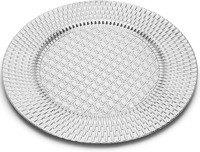 Set of 6 Silver Charger Plates 13 Inch, Round Plastic Chargers for Dinner Plates, Shiny Decorative Serving Platters for Banquet, Catering, Restaurant, Home Use