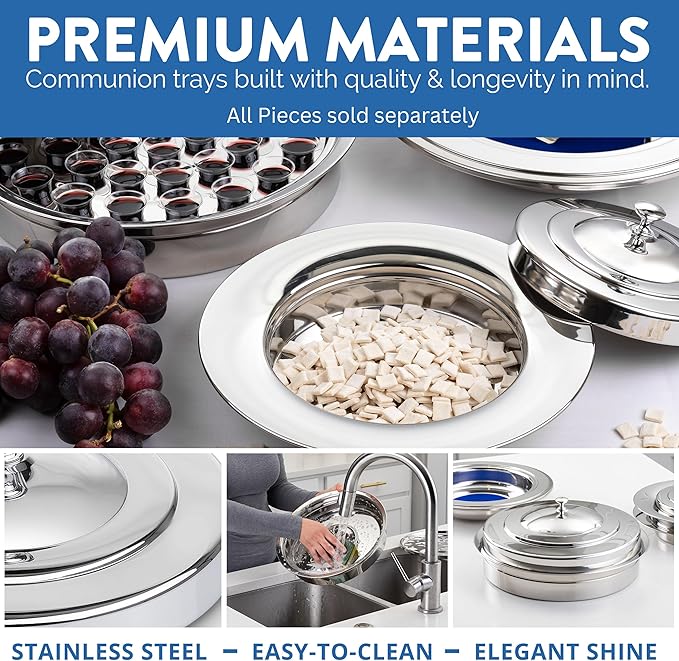 (Cup Tray Lid) Silver Premium Communion Trays for Churches | Stainless Steel Communion Set, Supplies