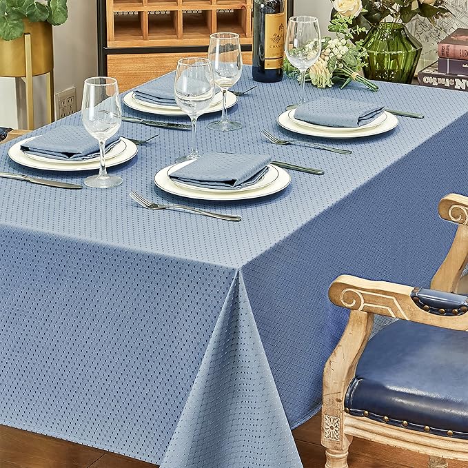 Rectangle Table Cloth Linen Farmhouse Stainproof Waterproof Washable Polyester Oblong Rectangular Fabric Table Cover for Kitchen Dining Dinner (Light Blue, 60 X 104 Inch)