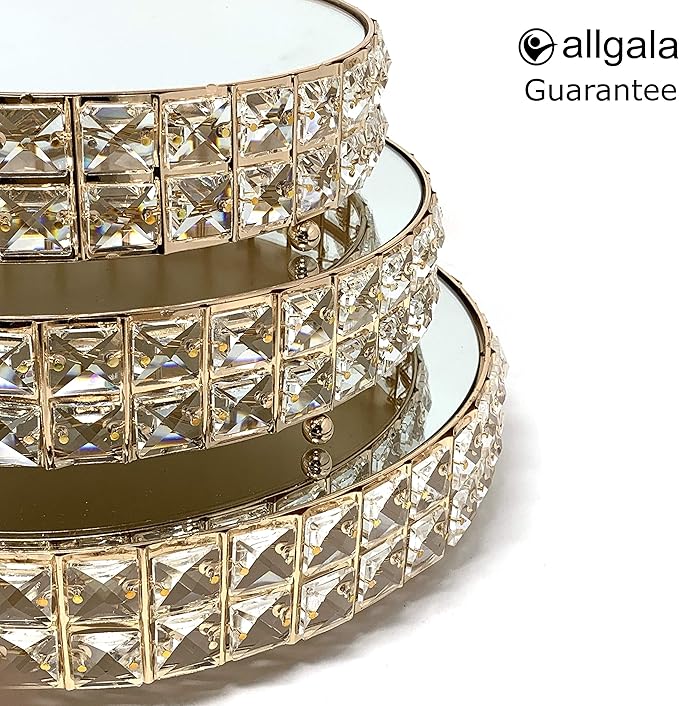 allgala Wedding Cake Stands 3-Piece Set Crystal Gold Plated Cheese Dessert Cupcake Cake Stand with Mirror Plate-Gold Round-HD89202