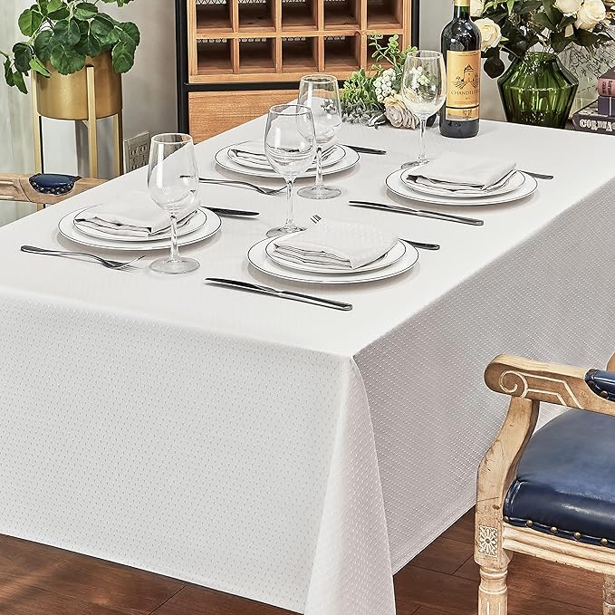 Rectangle Table Cloth Linen Farmhouse Stainproof Waterproof Washable Polyester Oblong Rectangular Fabric Table Cover for Kitchen Dining Dinner (Ivory, 60 X 104 Inch)