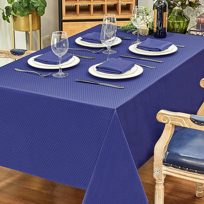 Rectangle Table Cloth Linen Farmhouse Stainproof Waterproof Washable Polyester Oblong Rectangular Fabric Table Cover for Kitchen Dining Dinner (Navy Blue, 60 X 144 Inch)