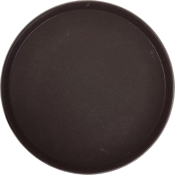 Winco 16" Easy Hold Rubber Lined Tray, Brown, Round