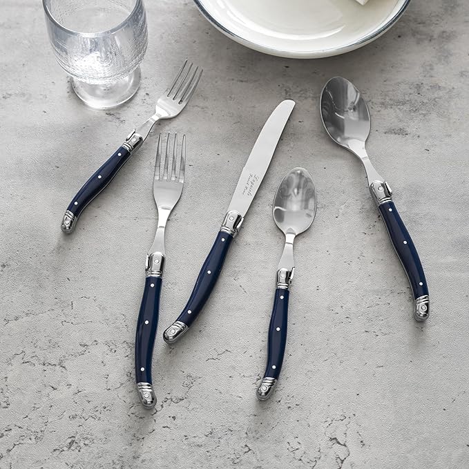 French Home Laguiole 20 Piece Flatware Set – 18/10 Stainless Steel Flatware Set for 4 – Luxurious Navy Blue-Colored Utensil Set w/Knives, Spoons and Forks
