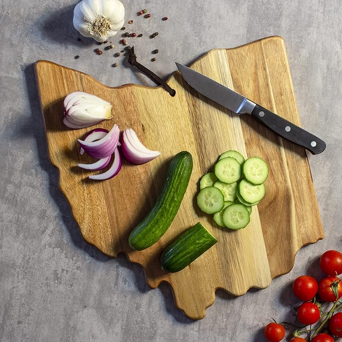 Totally Bamboo Rock & Branch Origins Series Ohio State Shaped Cutting Board and Charcuterie Serving Tray, Includes Hang Tie for Wall Display