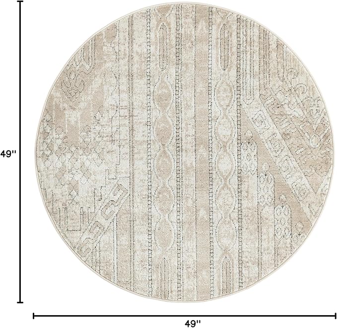 Rugs.com Oregon Collection Rug – 4 Ft Round Ivory Low-Pile Rug Perfect for Kitchens, Dining Rooms