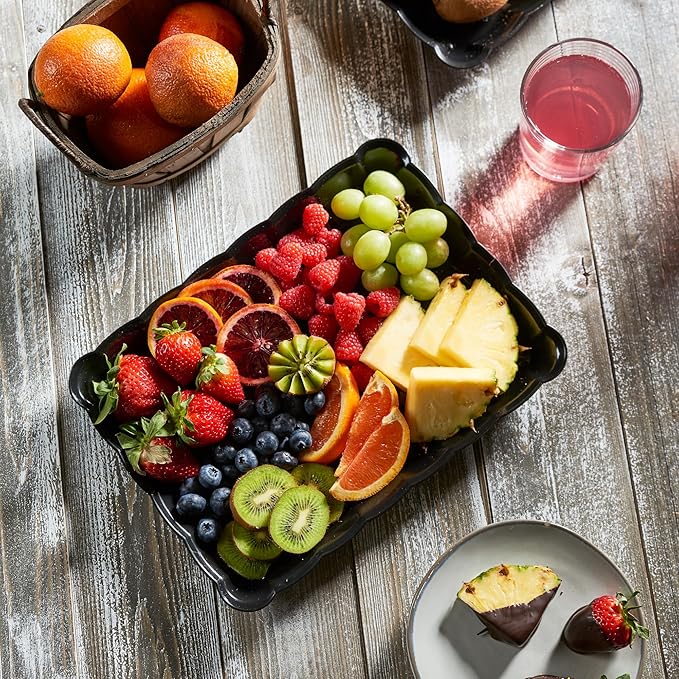 Plasticpro Plastic Serving Trays - Serving Platters Rectangle 9X13 Disposable Party Dish 12 Black Trays