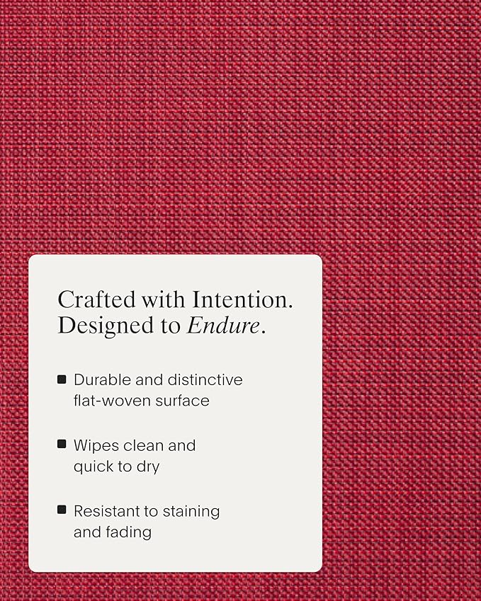 Chilewich Mini Basketweave Placemats in Scarlet - Set of 4 - Easy Care Woven Tabletop Textiles - Indoor/Outdoor - 19" x 14" Rectangle