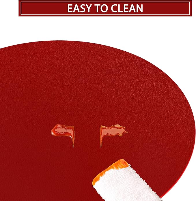 Wipeable Placemats and Coasters Leather Table Mats Waterproof Heat-Resistant Easy to Clean for Dining Table Set Kitchen Table Set of 6, Red