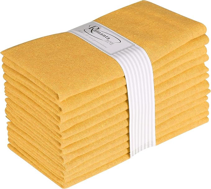 Ramanta Home Mustard Cotton Dinner Napkins Set of 12, 18x18 Inch 100% Cotton Cloth Napkins, Reusable Fabric Table Napkins for Everyday Dining, Parties, Weddings, Spring & Easter Table Décor Washable