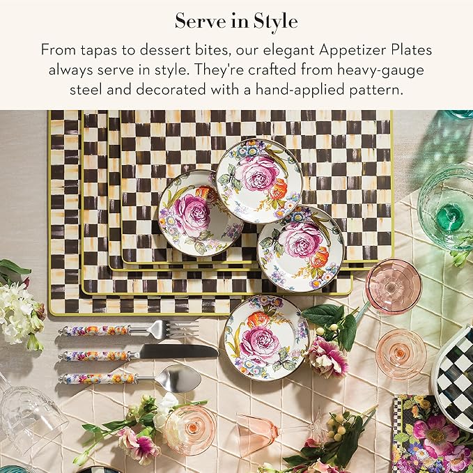MACKENZIE-CHILDS Set of 4 Enamel Appetizer Plates, Mini Dessert Plates, 5 Inches, White Flower Market