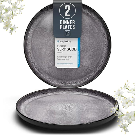 Stoneware Dinner Plates Set of 2, Large Dark Gray Tableware, Stylish & Durable, Dishwasher, Microwave & Scratch-Resistant