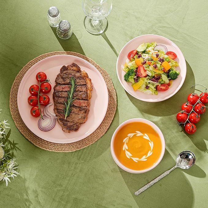 Salad&Dessert Plates,8 Inch Small Dinner Plates Sets for 4,Dishwasher & Microwave Safe,Porcelain Dinner Dishes for Cake, Fruits,Waffle, Pasta,Salad,Elegant Pink