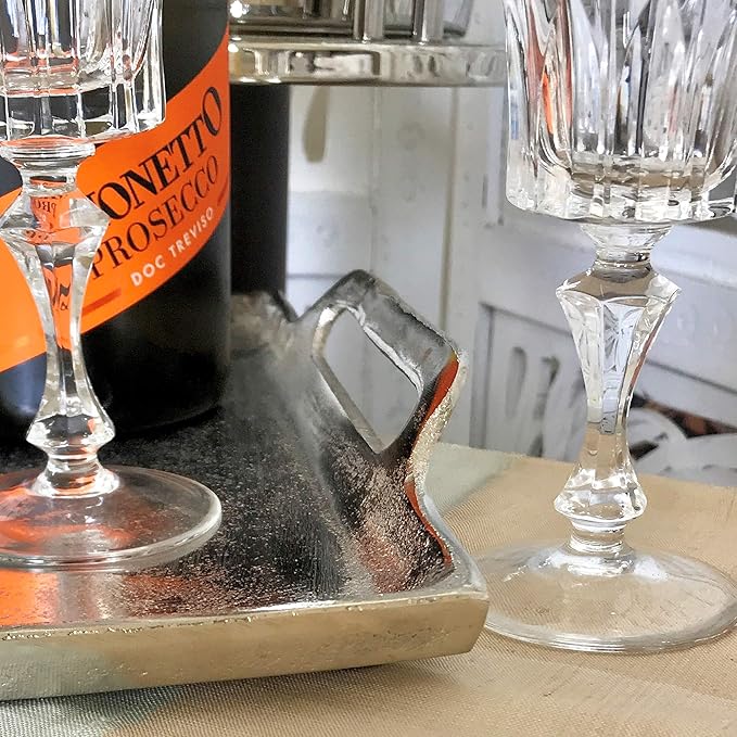 Grand Hotel Serving Trays, Set of 2, Brilliant Craft Finish, Hand Cast Silver Aluminum, 21.75 and 18.5 Inches, Pads on Bottom,Rectangles