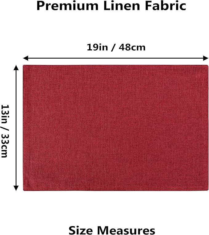Home Brilliant Cloth Placemats Set of 8 Red Linen Placemats for Valentine's Day Dinner Heat Resistant Dining Table Mats Kitchen Place Mats, Dark Red Burgundy