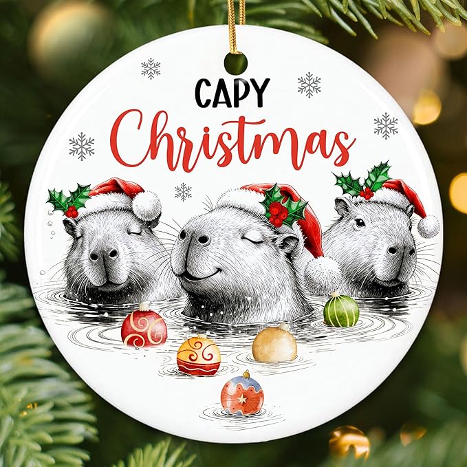 ZAGKOO Capybara Christmas Ornament 2025 - Capybaras Gifts for Capybara Lovers - Funny Animal Lovers Gift Ideas, Christmas Decorations - Holiday Presents, Ceramic Xmas Ornament Exchange