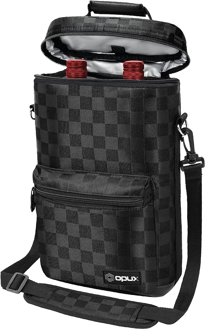 opux Wine Bag 2 Bottle Wine Tote Carrier, Insulated Wine Cooler Bag for Travel Picnic, Leakproof Portable Bottle Padded Case, Wine Gifts For Women Men Wine Lovers Christmas, Black