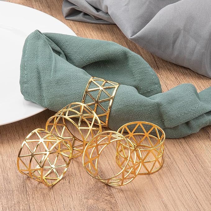 12PCS – Gold Napkin Rings Set of 12, Holiday Napkin Holders for Dining, Anniversary, Birthday, Romantic Candlelight Dinner, Holiday, Party of Table Setting, Wedding Table Decoration