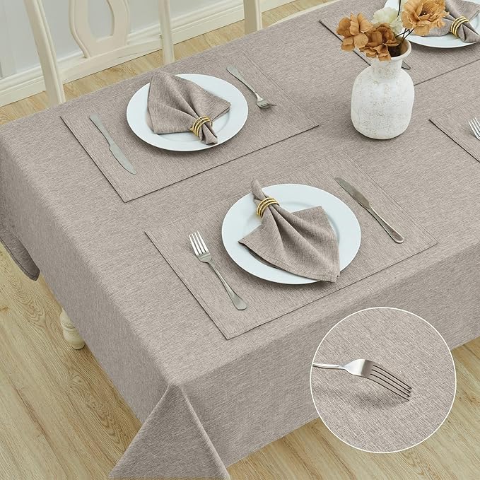 Rectangle Table Cloth Linen Farmhouse Stainproof Waterproof Washable Polyester Oblong Rectangular Fabric Table Cover for Kitchen Dining Dinner(Flaxen/60x104 Inch)