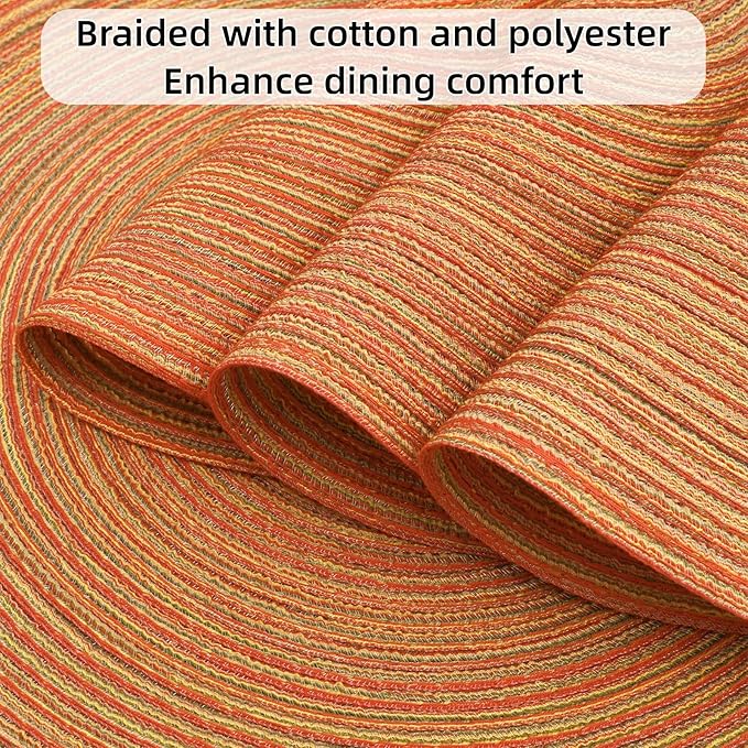SHACOS Round Braided Placemats Set of 8 Fall Place Mats Washable Polyester 15 inch Round Table Mats for Dining Table Wedding Party Decor (Fall Color Mix, 8)